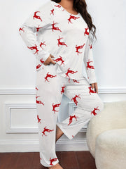 Christmas Casual Pajama Set Elk Print Tee & Pants 2 Piece