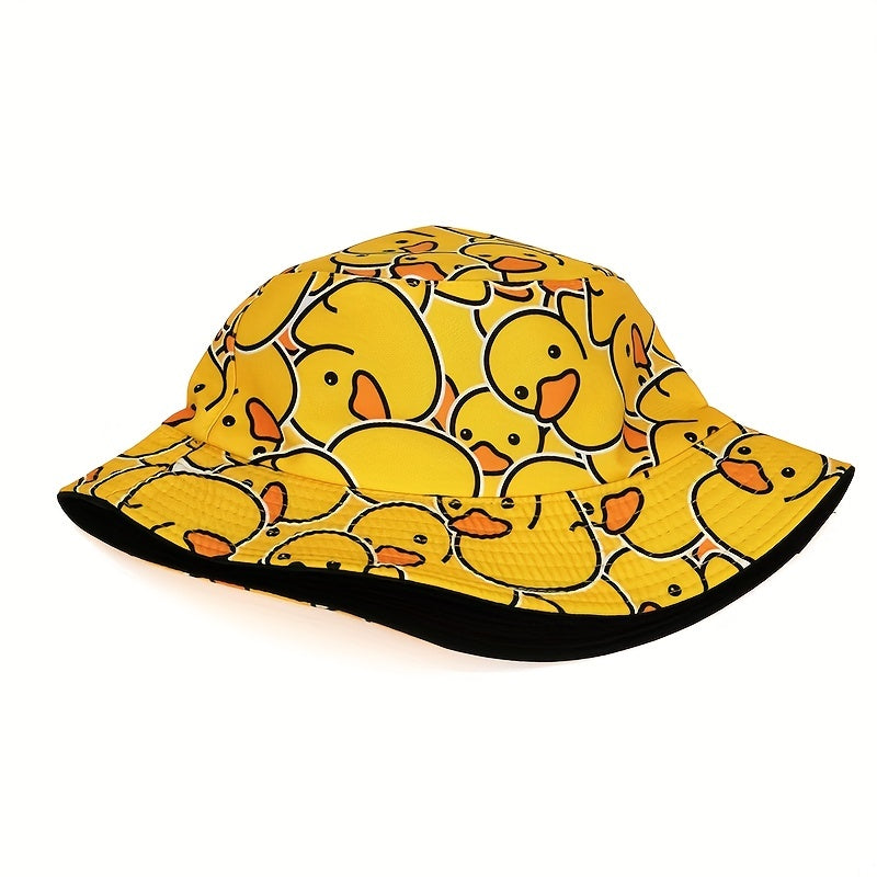 Duck Print Bucket Hat Yellow Lightweight Basin Hat Unisex Fisherman Cap