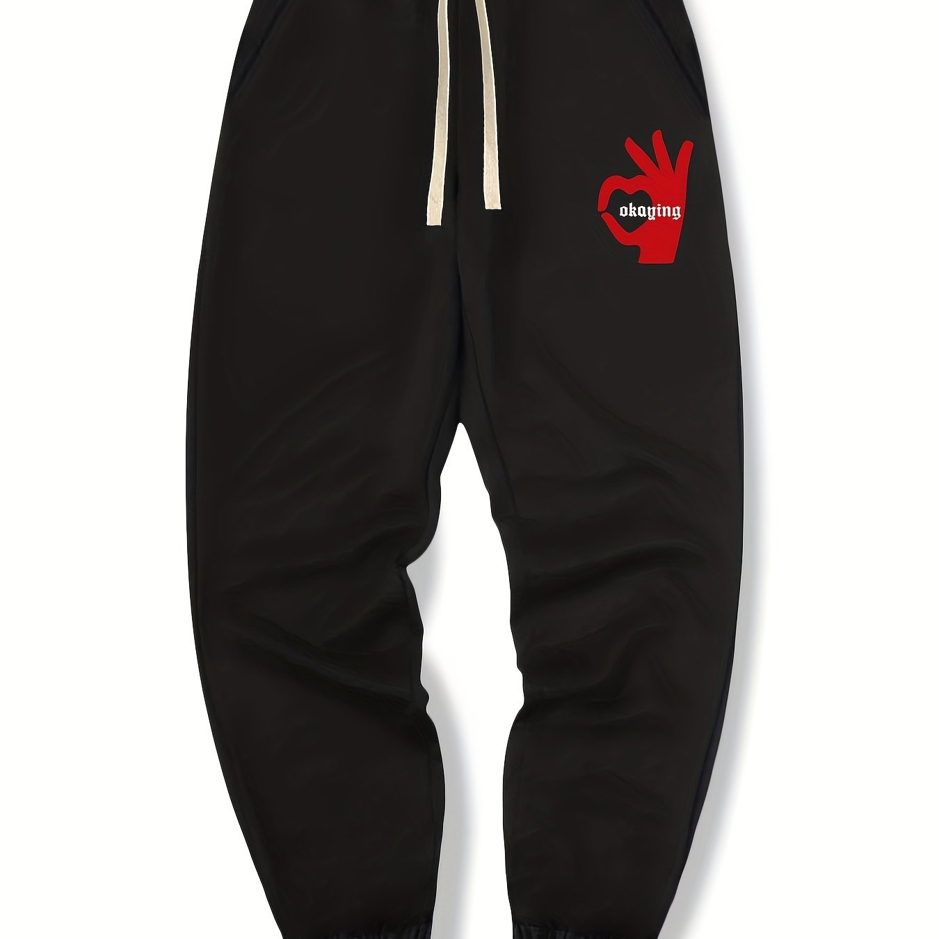 OK Gesture Print Drawstring Sweatpants Men's Casual Joggers