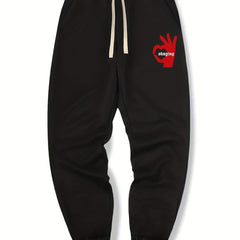 OK Gesture Print Drawstring Sweatpants Men's Casual Joggers