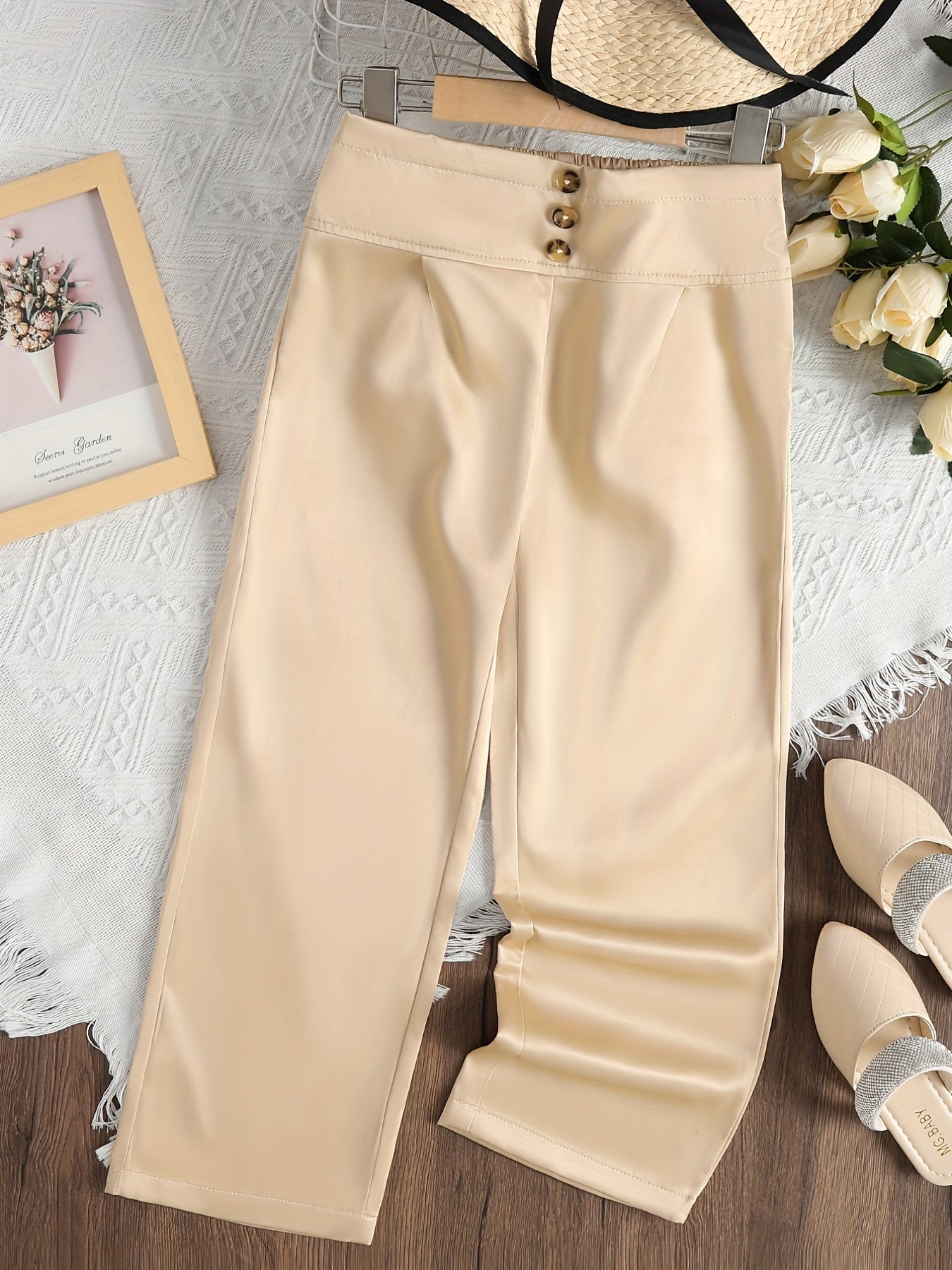 High Waist Button Trousers for Girls