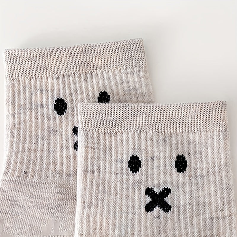 4 Pairs Cartoon Print Mid Tube Socks Soft & Comfy Ribbed Socks Women's Stockings