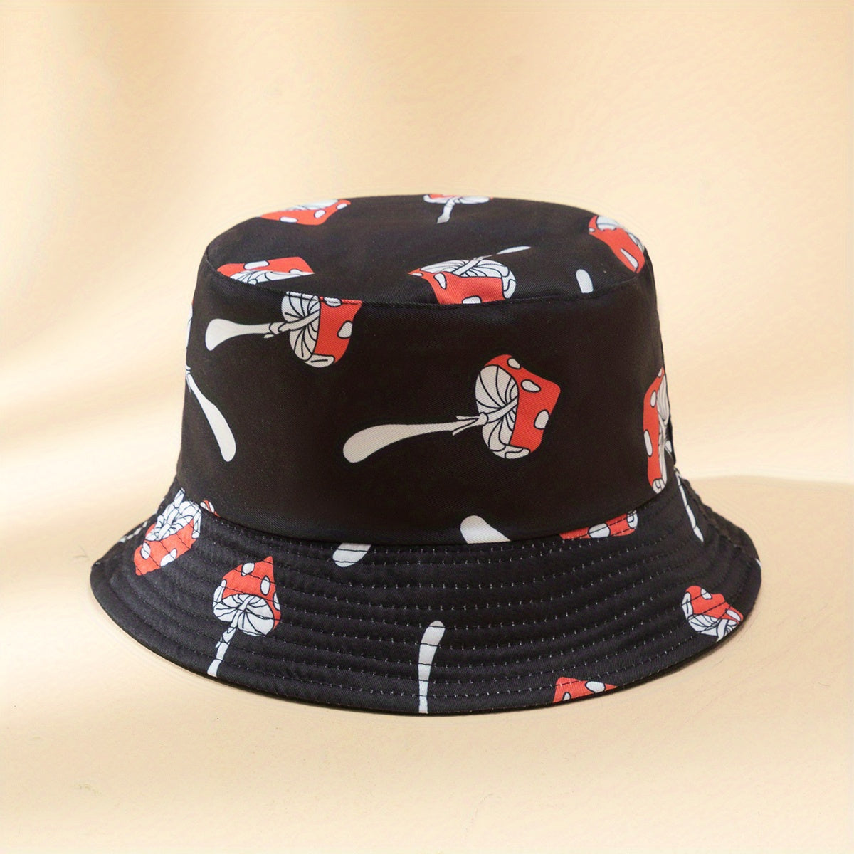 Red Mushroom Print Bucket Hat Reversible Hip Hop Basin Hat