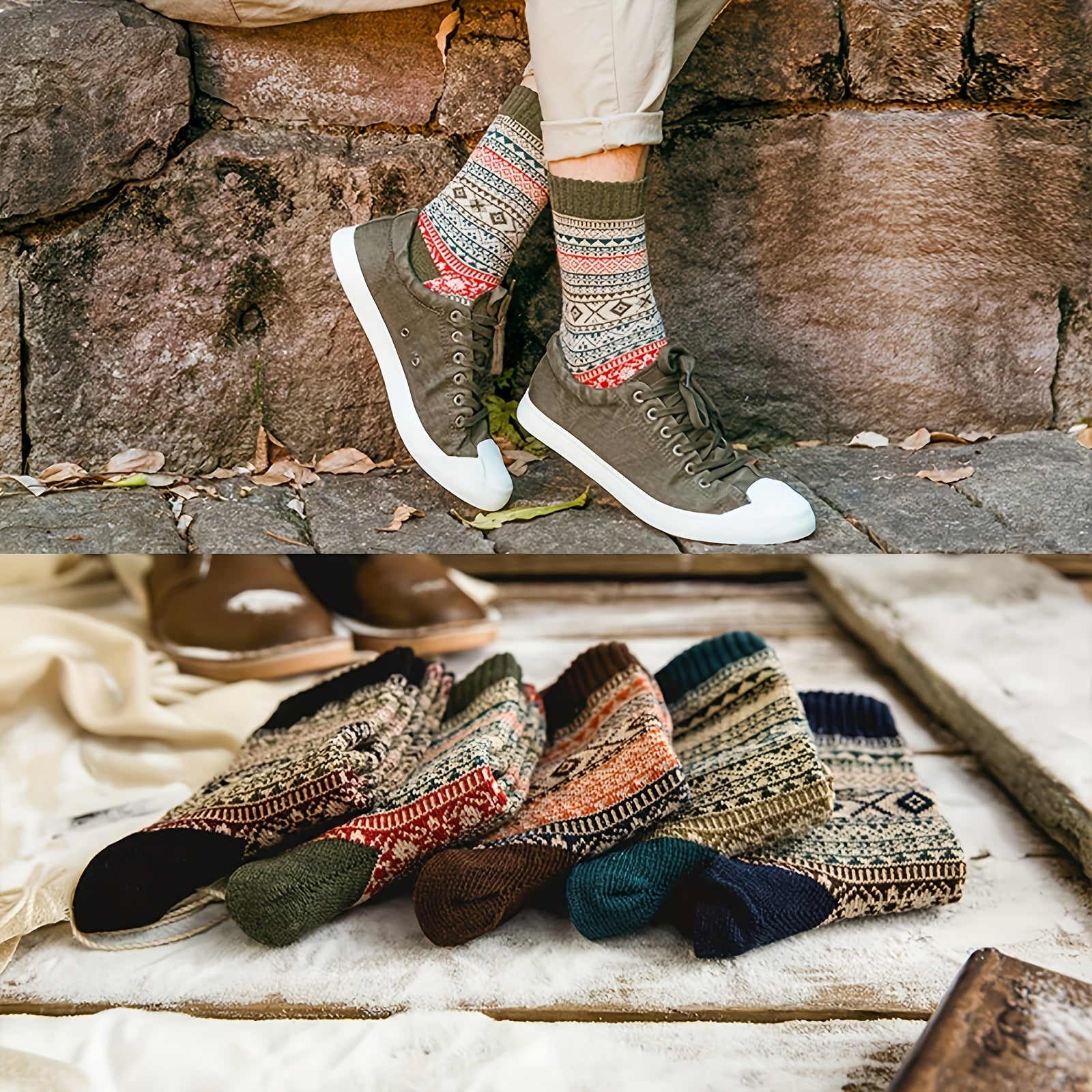 5pairs Men's Warm Socks Vintage Rabbit Wool Outdoor Snow Boots