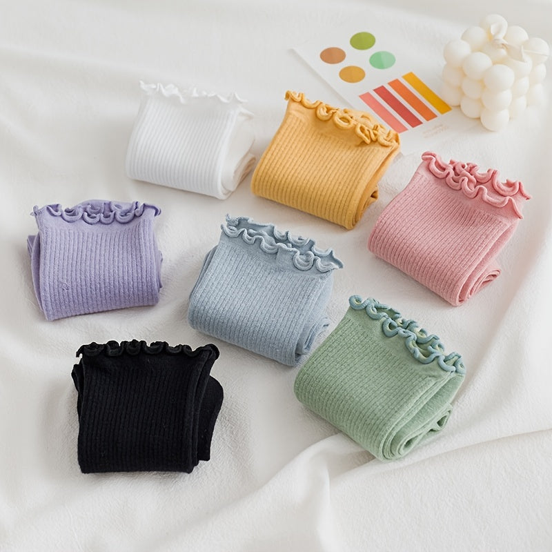 Solid Ruffle Quarter Socks For Women Retro Anklets Socks Gift