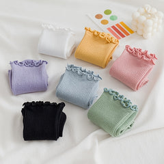 Solid Ruffle Quarter Socks For Women Retro Anklets Socks Gift