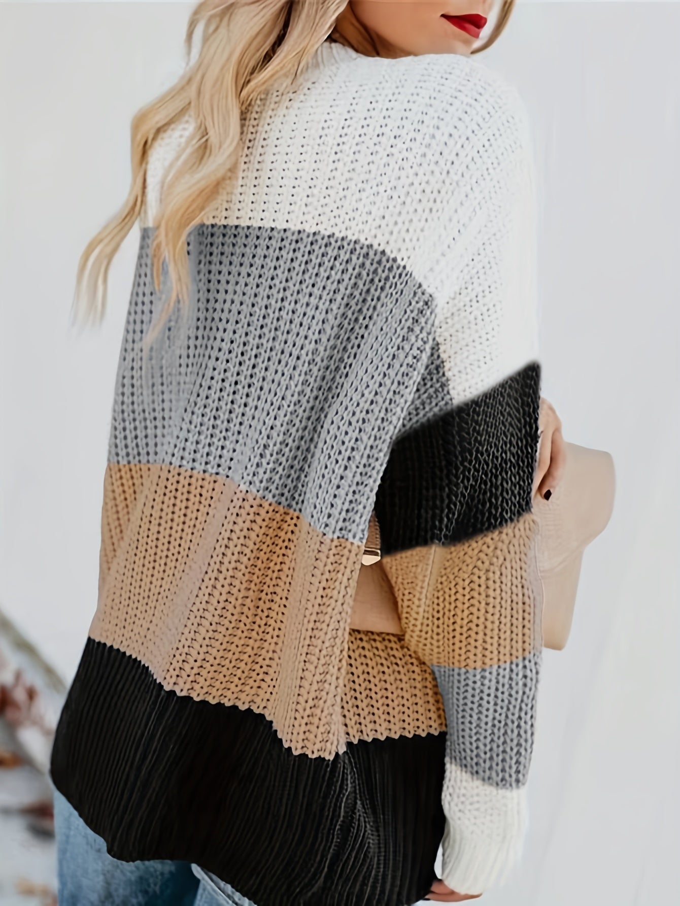 Casual Colorblock Sweater Round Neck Pullover Jumper