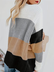 Casual Colorblock Sweater Round Neck Pullover Jumper