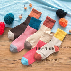5 Pairs Colorblock Crew Socks Warm Mid Tube Women's Stockings