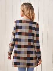 Plaid Print Cardigan Open Front Long Sleeve Outerwear
