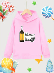 Lantern Print Girls Cotton Pullover Hooded Sweatshirt