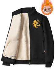 Vintage Oriental Dragon Print Zip Up Jacket