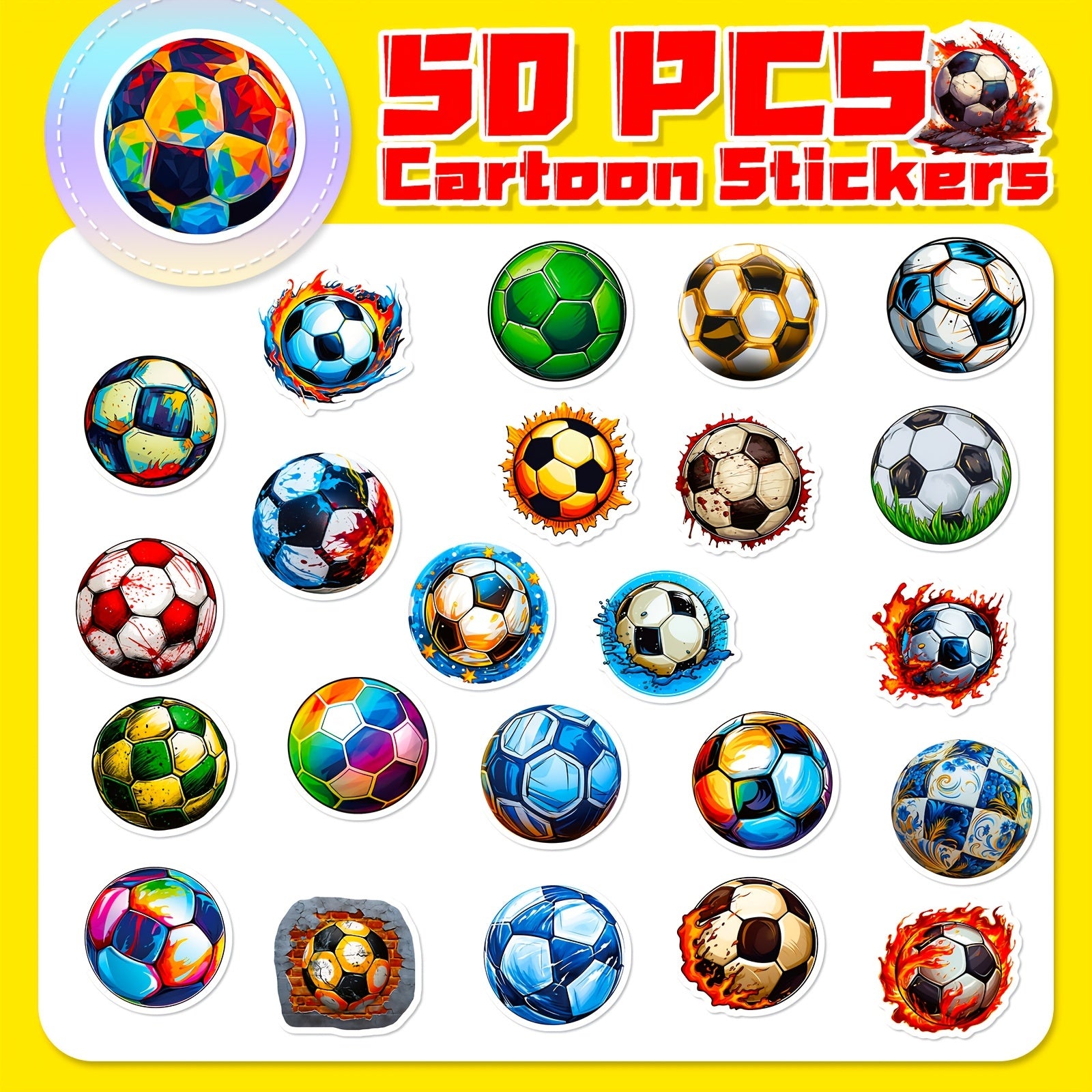 50pcs Football Series Stickers Laptop Helmets Water Cup Decoration