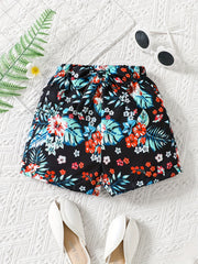 Toddler Girls Flowers Graphic Bow Front Casual Elastic Waist Shorts