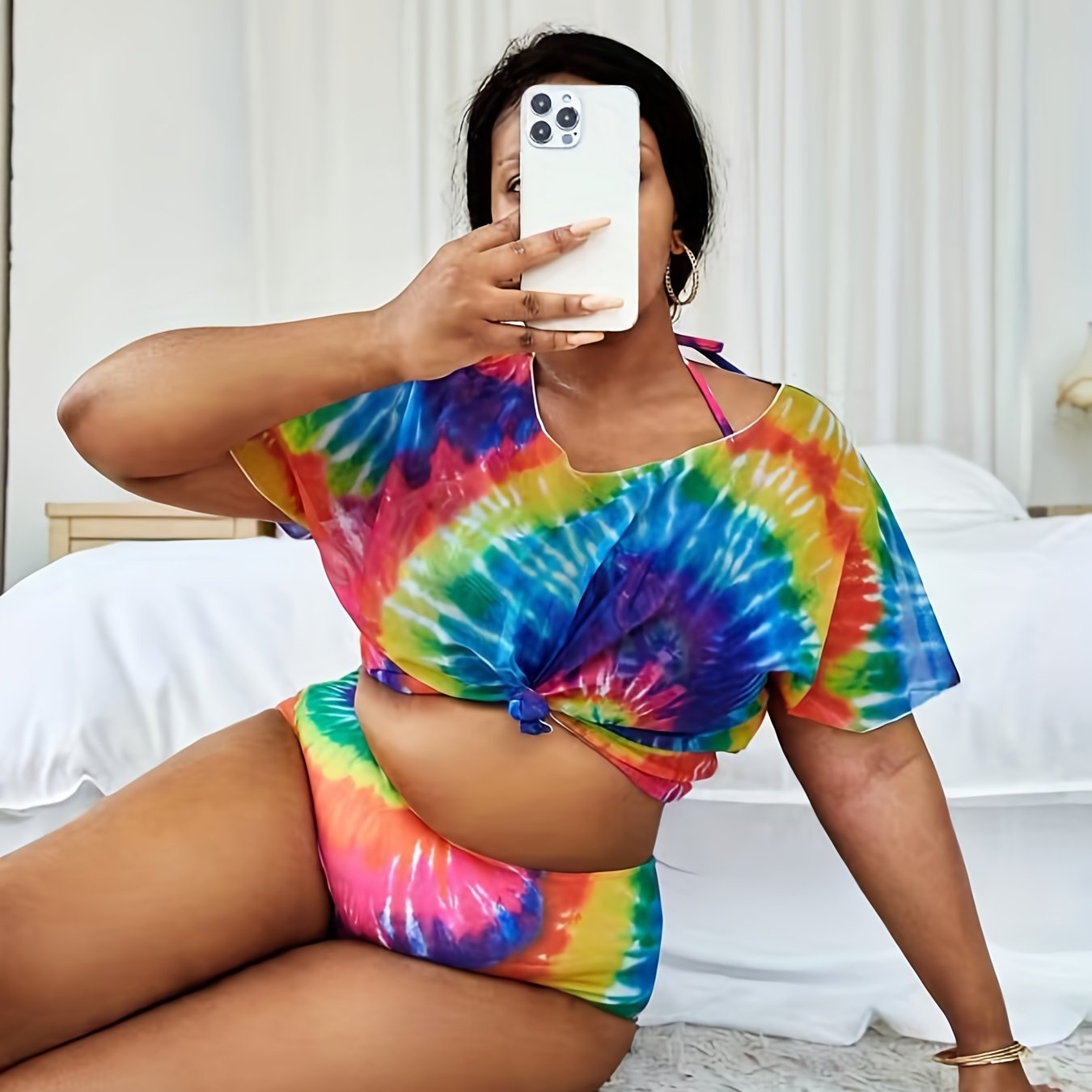 Tie Dye Bikini Set & Cover Up Top Swimsuit Set