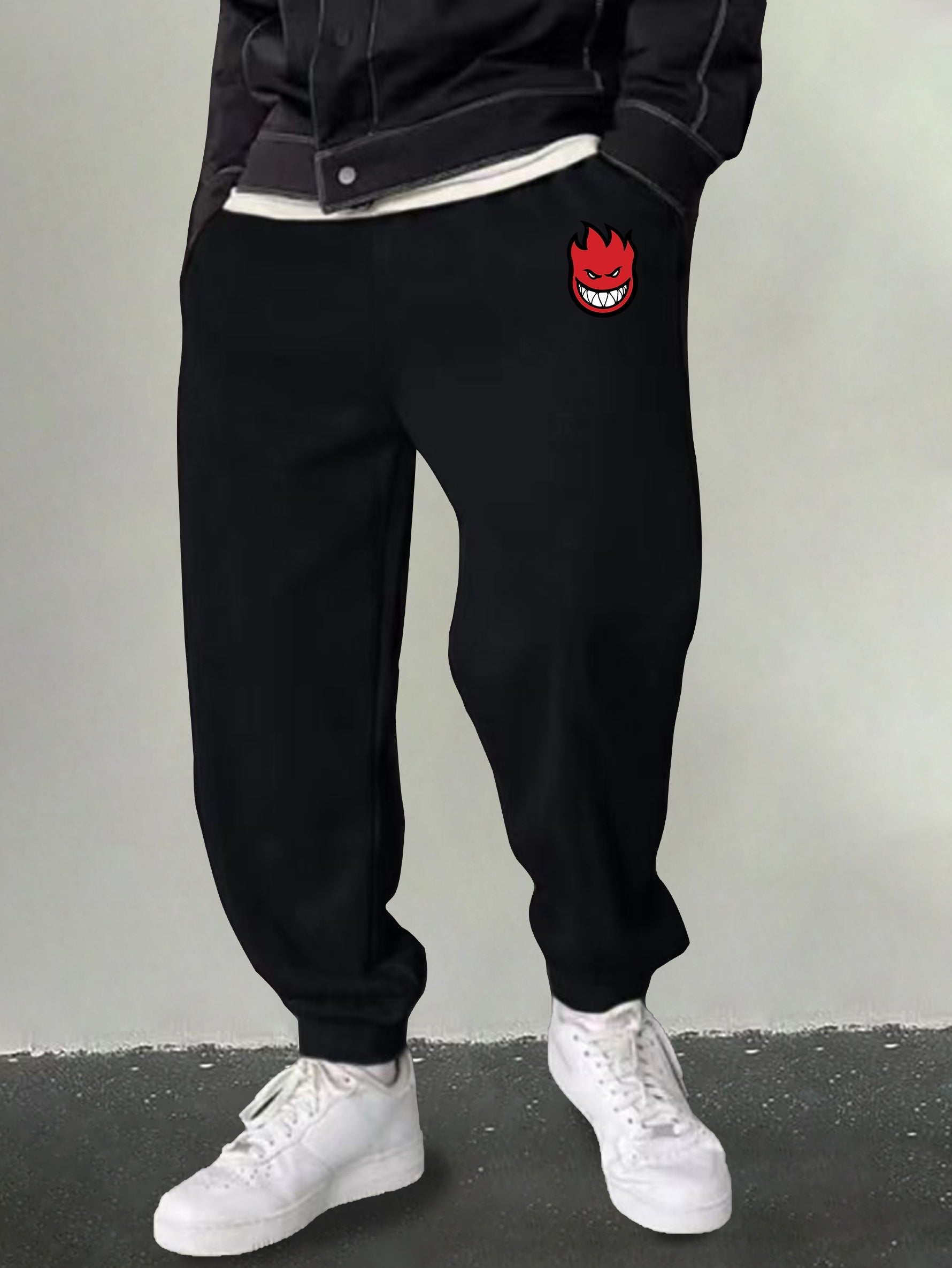 Men's Cartoon Flame Print Joggers Sweatpants