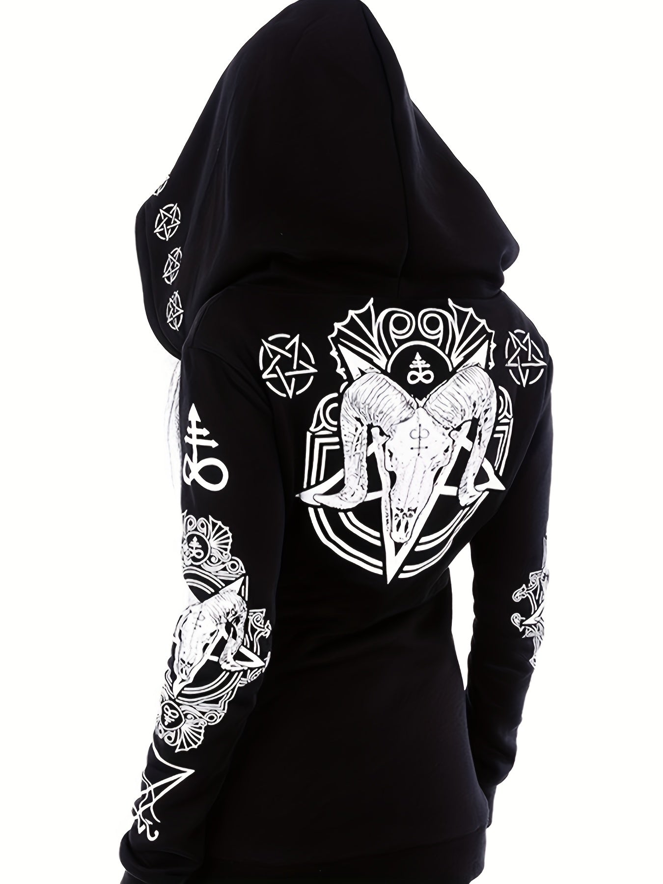 Gothic Hoodie Sun Moon Print Sweatshirt Punk Goth Clothes Long Sleeve