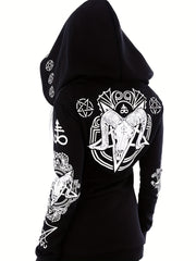 Gothic Hoodie Sun Moon Print Sweatshirt Punk Goth Clothes Long Sleeve
