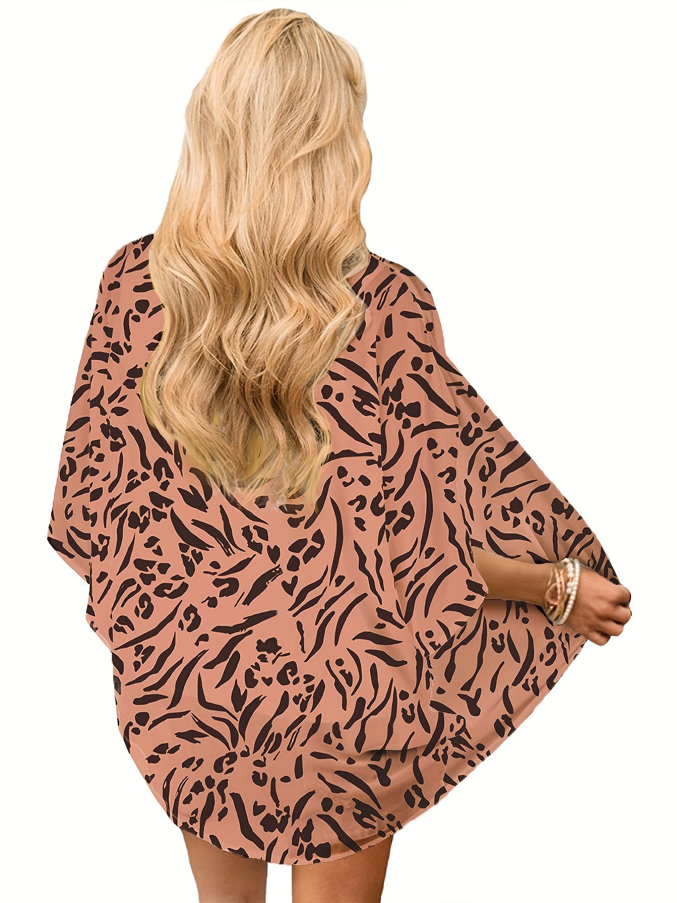 Print Cover Up Shirt V Neck Long Sleeves Loose Fit Casual Semi Sheer Cardigan