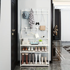 1pc Upgraded Entryway Coat Rack Shoe Rack with Storage Shelves and Hooks