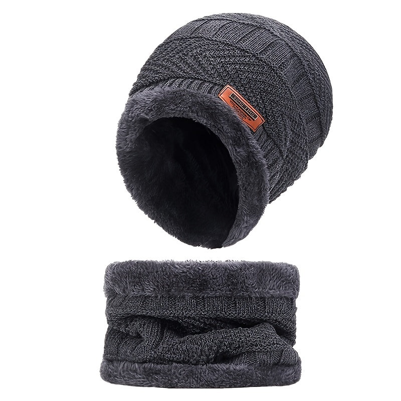2pcs Unisex Winter Warm Knitted Hat Neck Scarf Touch Screen Gloves