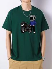 Motorcycle Print Graphic Cotton Crew Neck T-shirt for Men