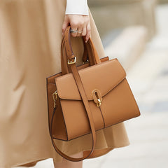 Brown Leather Satchel Handbag with Adjustable Strap