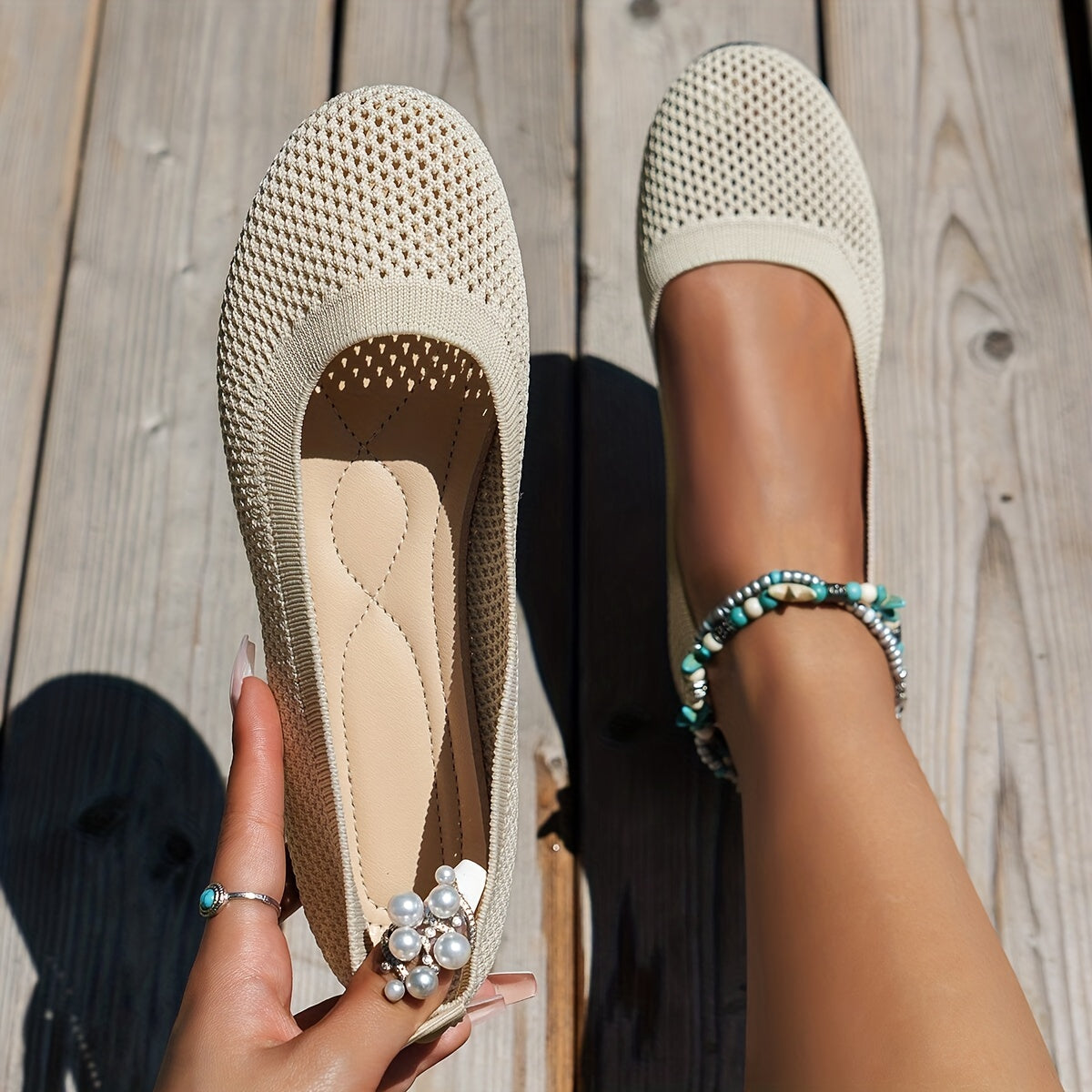 Women's Solid Knit Slip On Shoes Soft Sole Breathable Casual Outdoor Shoes
