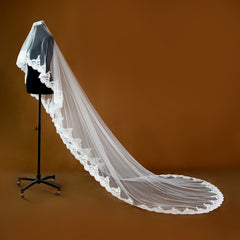 Romantic Single Layer Cathedral Bridal Veil Lace Wedding Gown