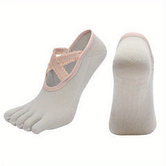 5 Toe Yoga Socks Cross Strap Dance Socks Sports Full Toe Floor Sock