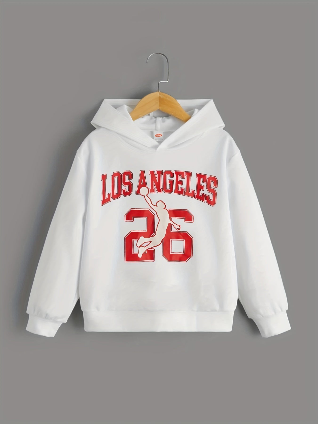 Boys Basketball Player Letter Print Hooded Sweatshirt