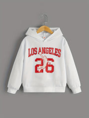 Boys Basketball Player Letter Print Hooded Sweatshirt