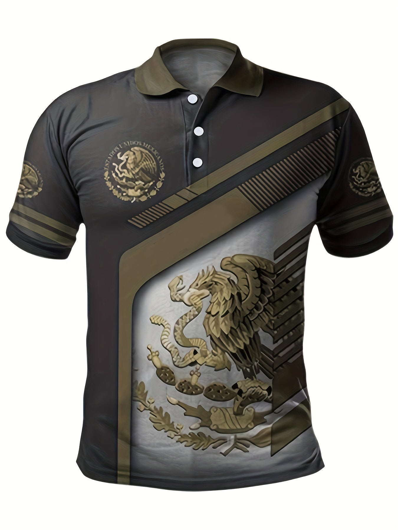 Mexico Eagle Holding Snake Pattern Men's Short Sleeve Shirt