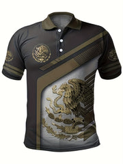 Mexico Eagle Holding Snake Pattern Men's Short Sleeve Shirt