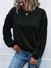 Solid Pleated Sweatshirt Long Sleeve Women's Casual Top