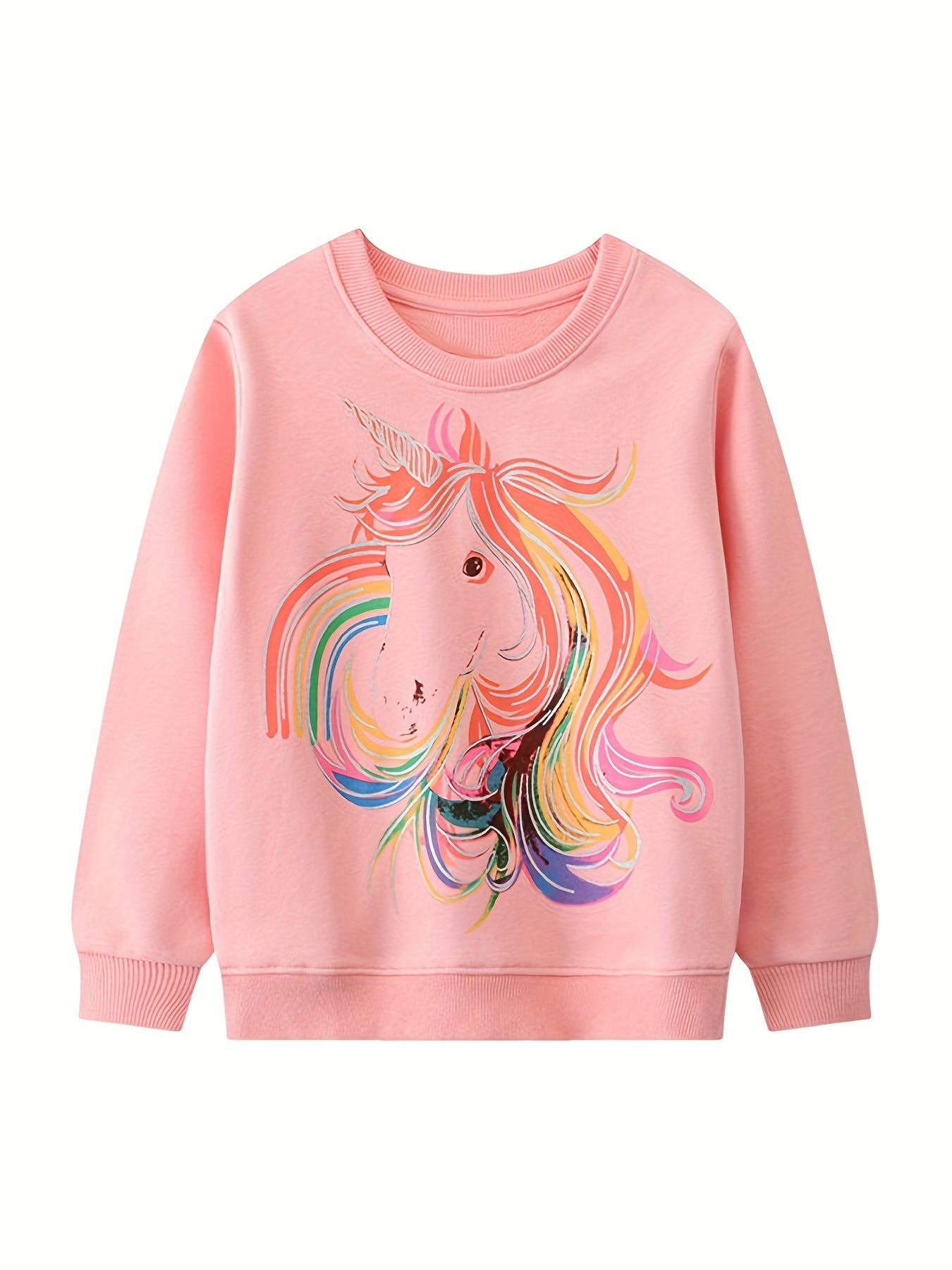 Girls Unicorn Print Crew Neck Sweatshirt for Sports Casual Outfit