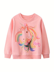 Girls Unicorn Print Crew Neck Sweatshirt for Sports Casual Outfit