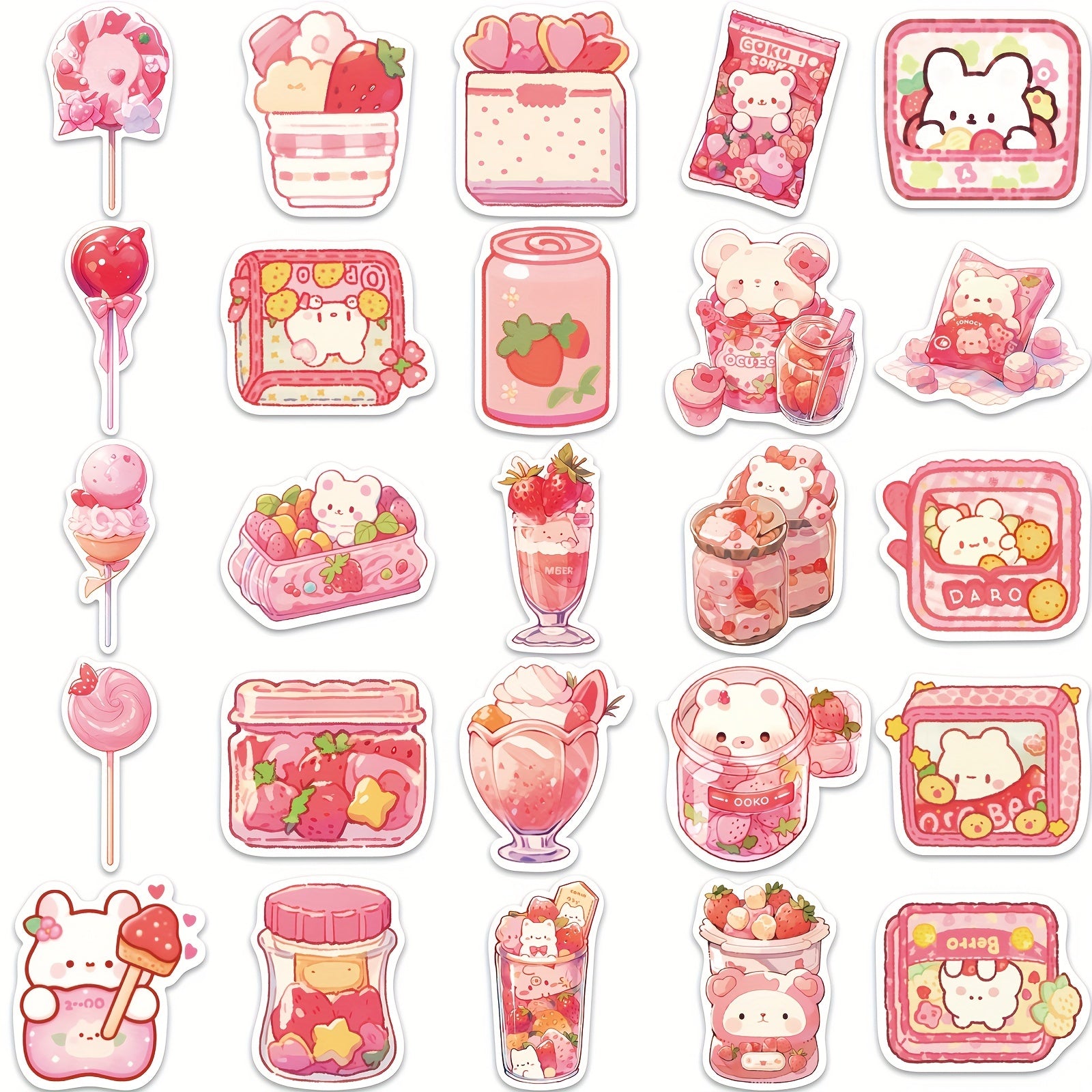 50pcs Pink Cartoon Dessert Waterproof Notebook Decorative Stickers