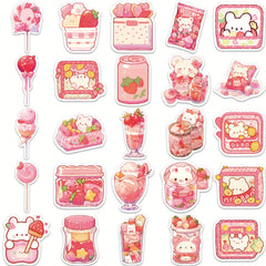 50pcs Pink Cartoon Dessert Waterproof Notebook Decorative Stickers