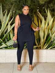 Casual Two piece Set Side Split Top & High Waist Pants
