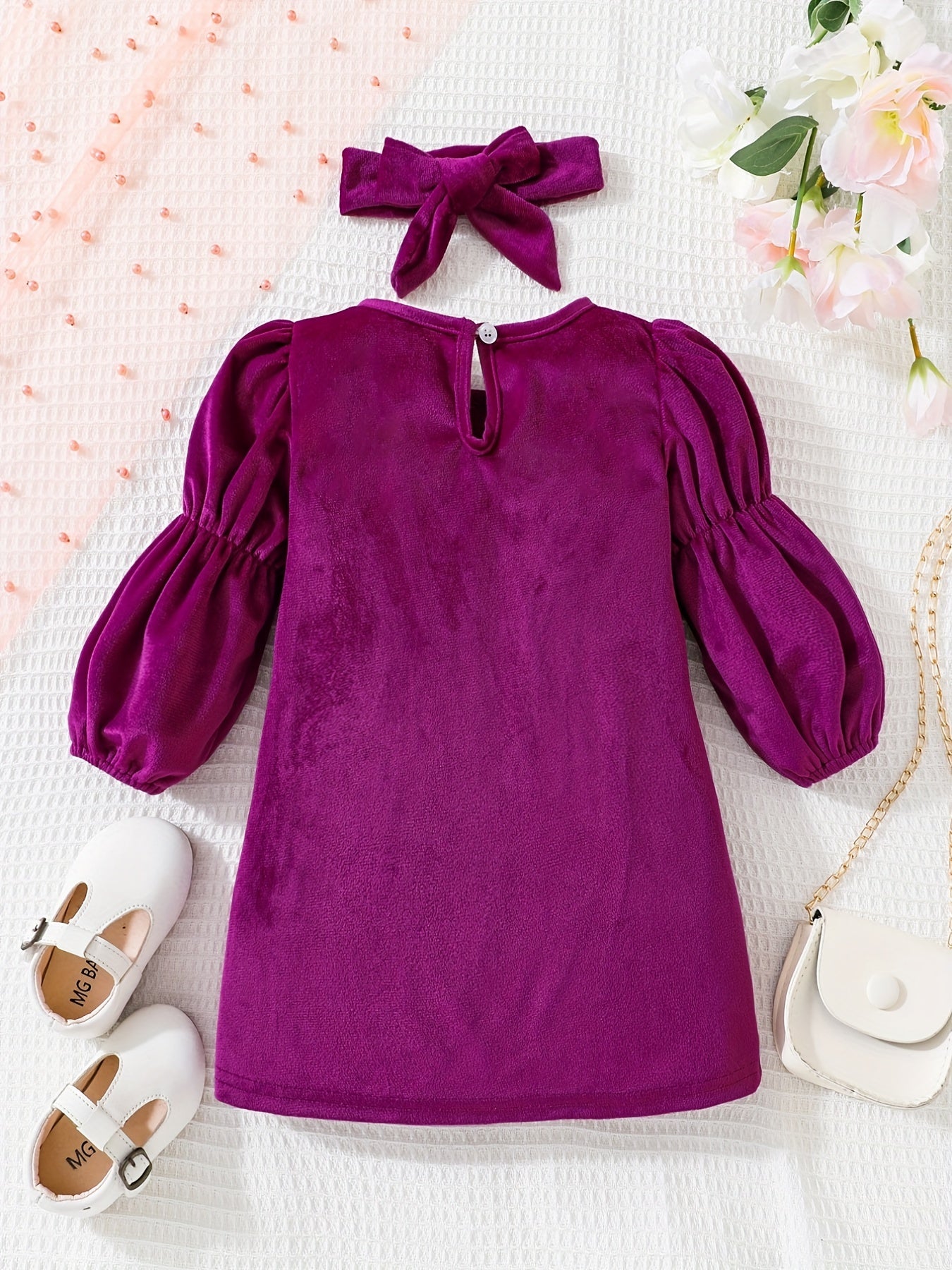 Baby Girls Velvet Puff Sleeve A line Dress