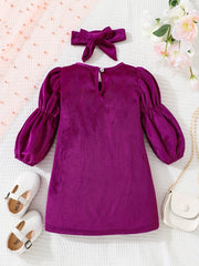 Baby Girls Velvet Puff Sleeve A line Dress