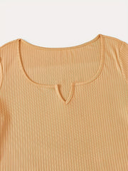 Ribbed Notched Neck Short Sleeve Mini Dress