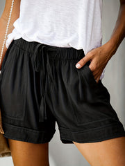 Drawstring Waist Patched Pockets Shorts for Women