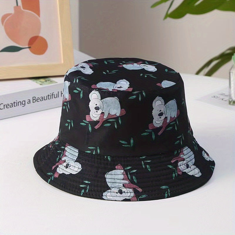 Koala Print Reversible Bucket Hat Cartoon Lightweight Basin Hat
