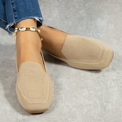 Women's Knitted Flat Shoes Comfy Square Toe Slip On Casual Walking Flats