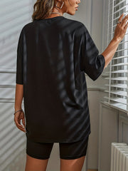 Letter Print Lounge Set Short Sleeve Top & Shorts Women's Loungewear