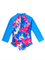 Girls Tie Dye Long Sleeve Swimwear One Piece