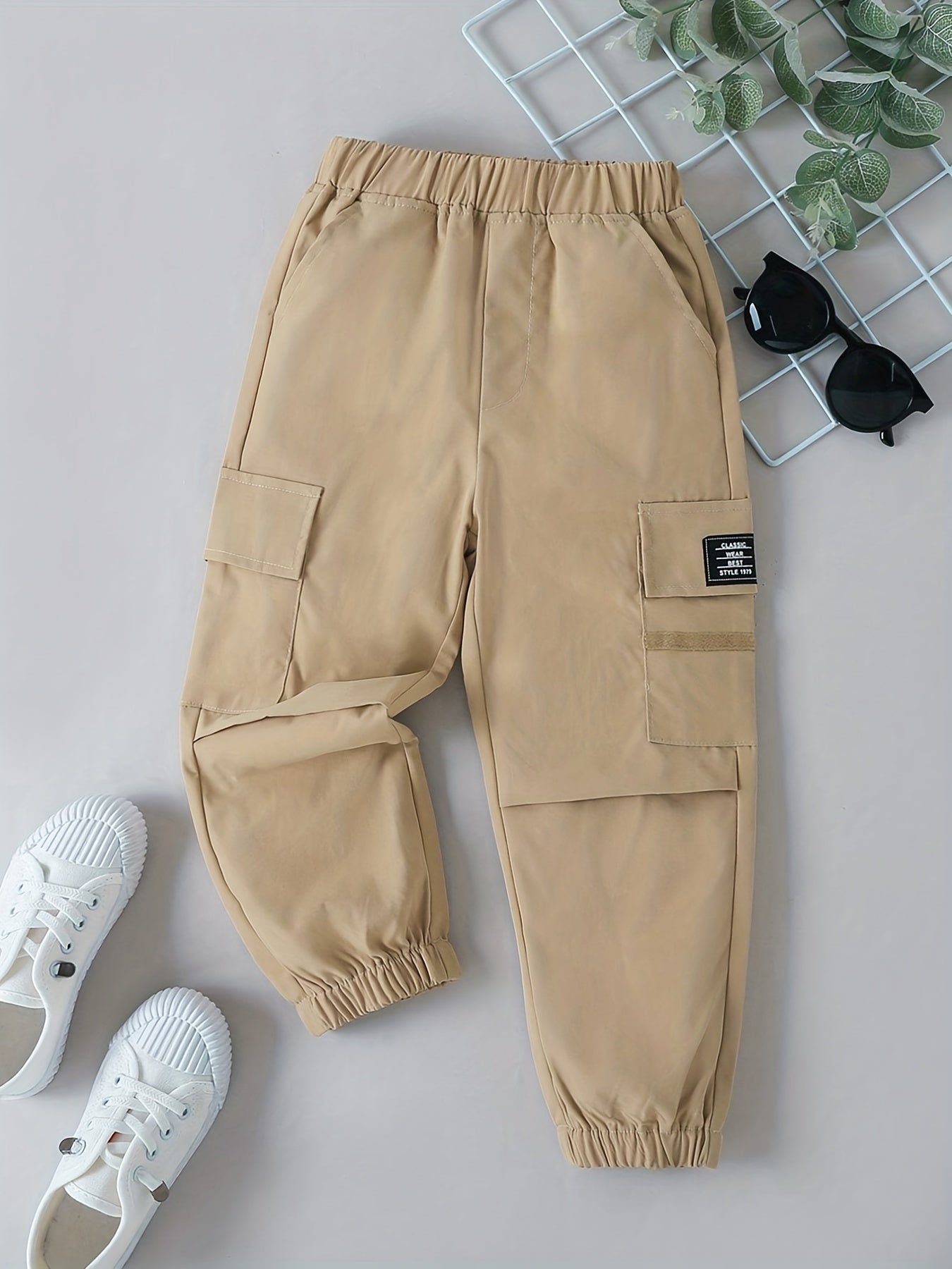 Boys Casual Cargo Pants Elastic Waist Jogger Pants