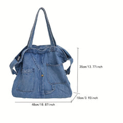 Vintage Denim Tote Bag Crossbody Handbag for School Work Travel